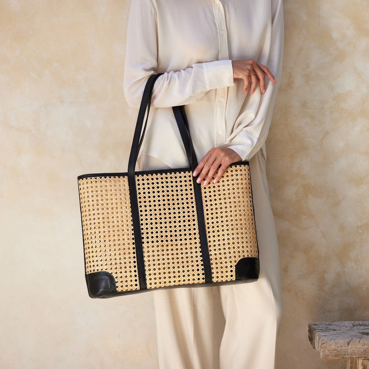 Large Rattan Tote - Black Trim