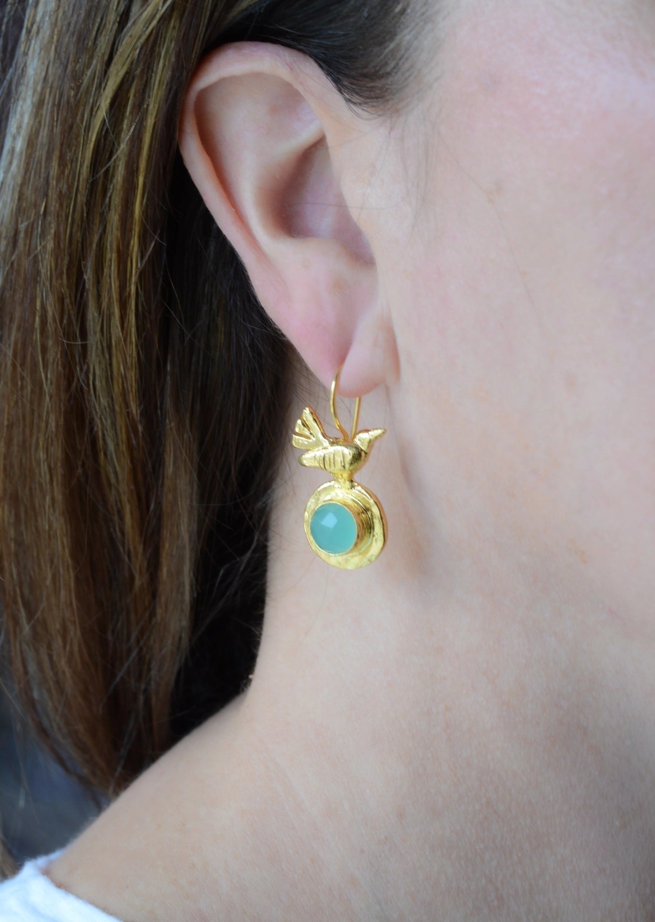 Bird Aqua Chalcedony Earrings