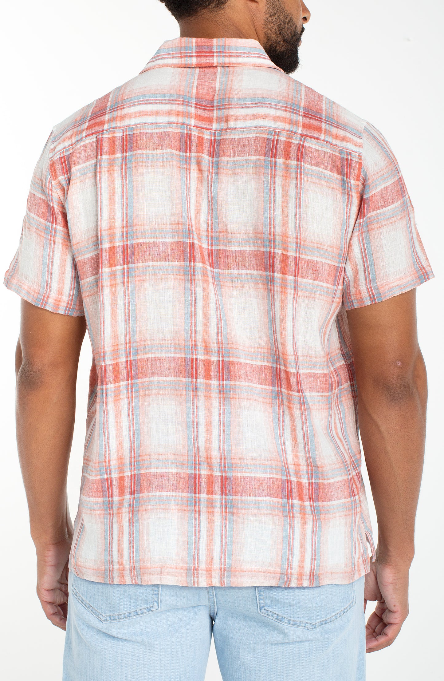 Coral Plaid Button Up Shirt
