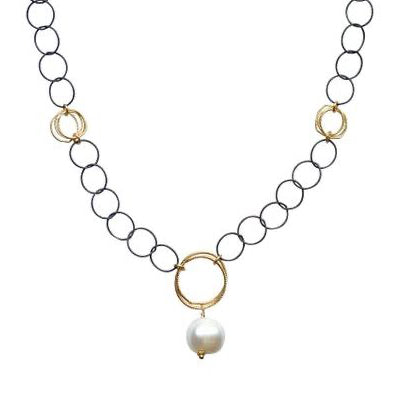 Mixed Metal Baroque Pearl Necklace