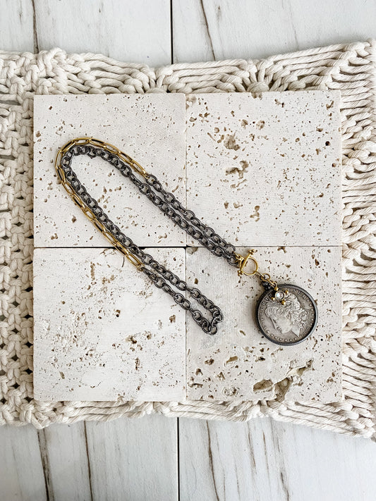 Relic Coin & Cross Necklace - Mixed Metal