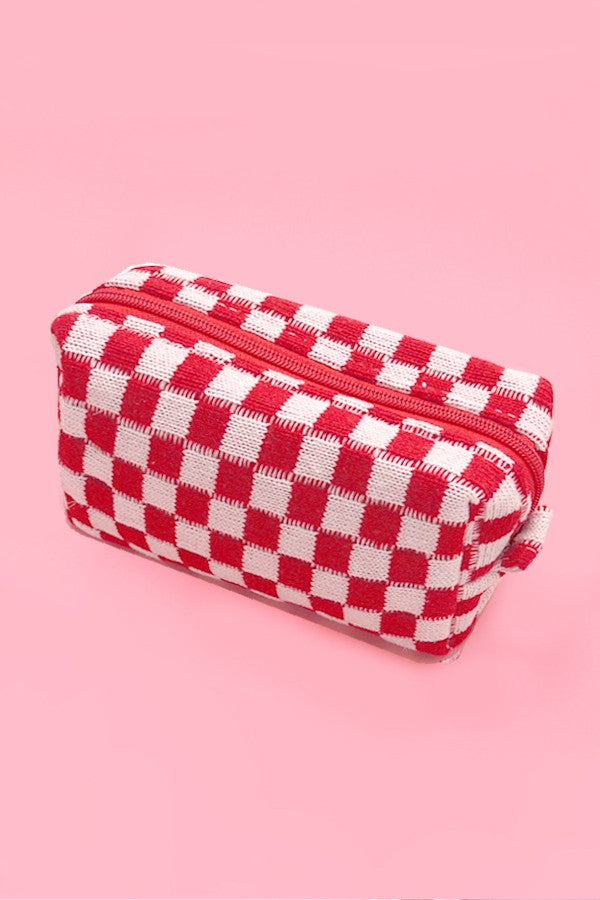Checkered Cosmetic Makeup Pouch