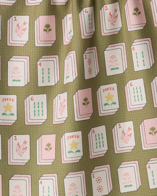Mahjong Flower Tiles Towel - Green