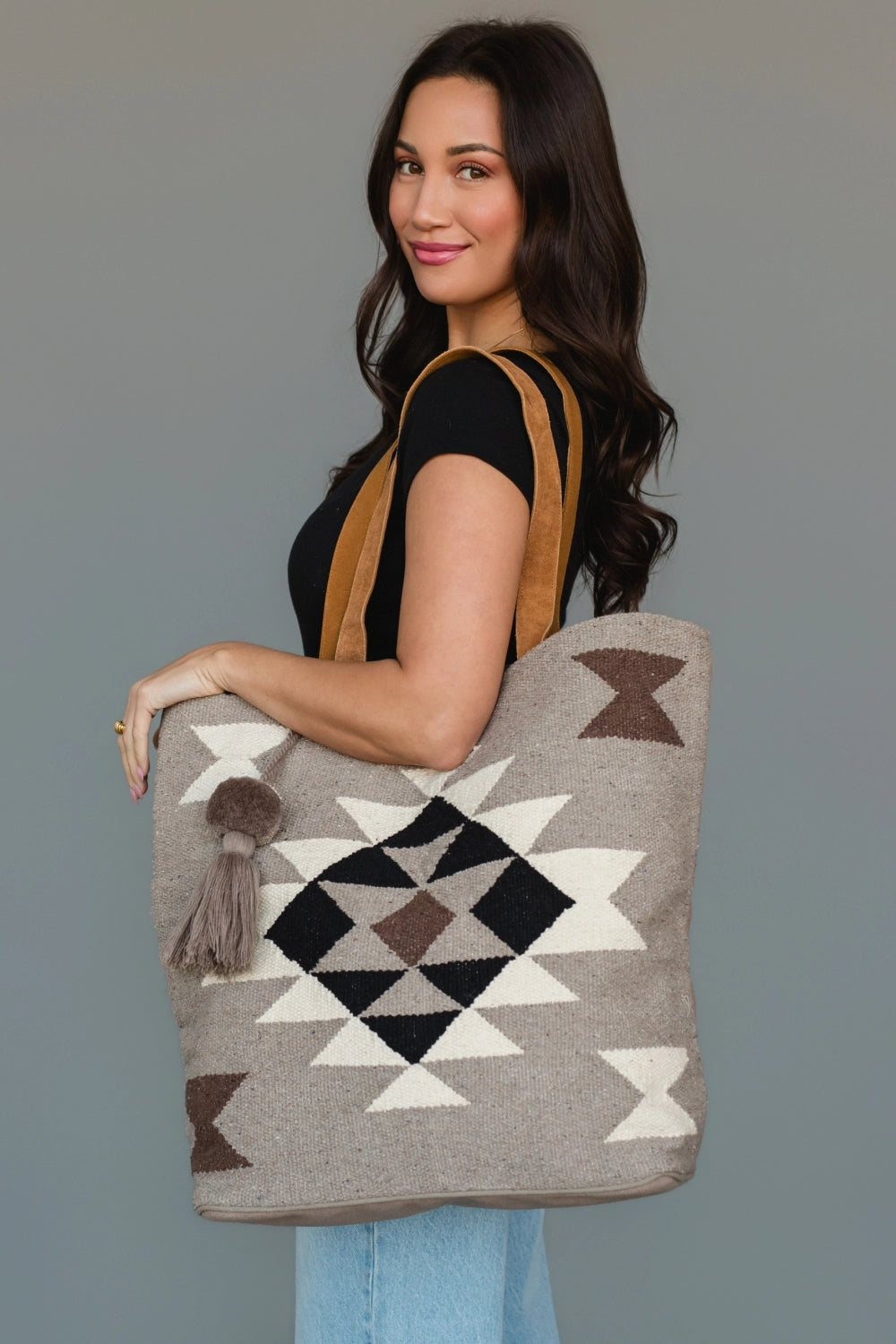 Western Tote - Taupe/Cream