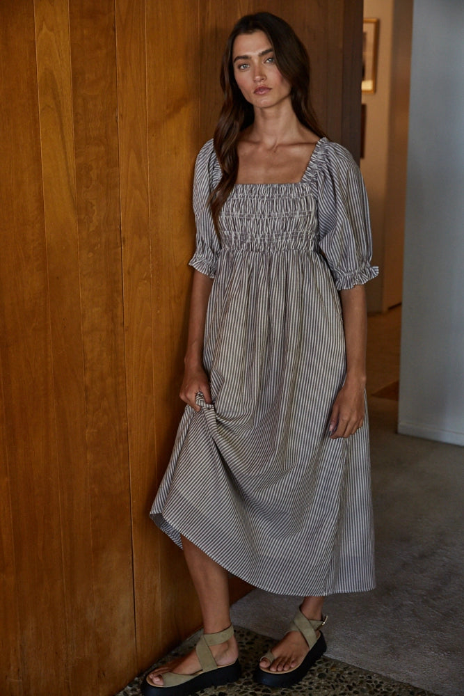 Striped Smocked Midi Dress