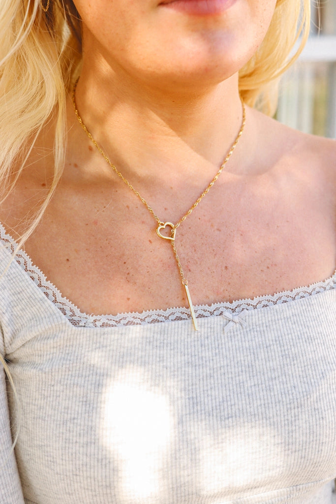 Heart Drop Bar Lariat Necklace