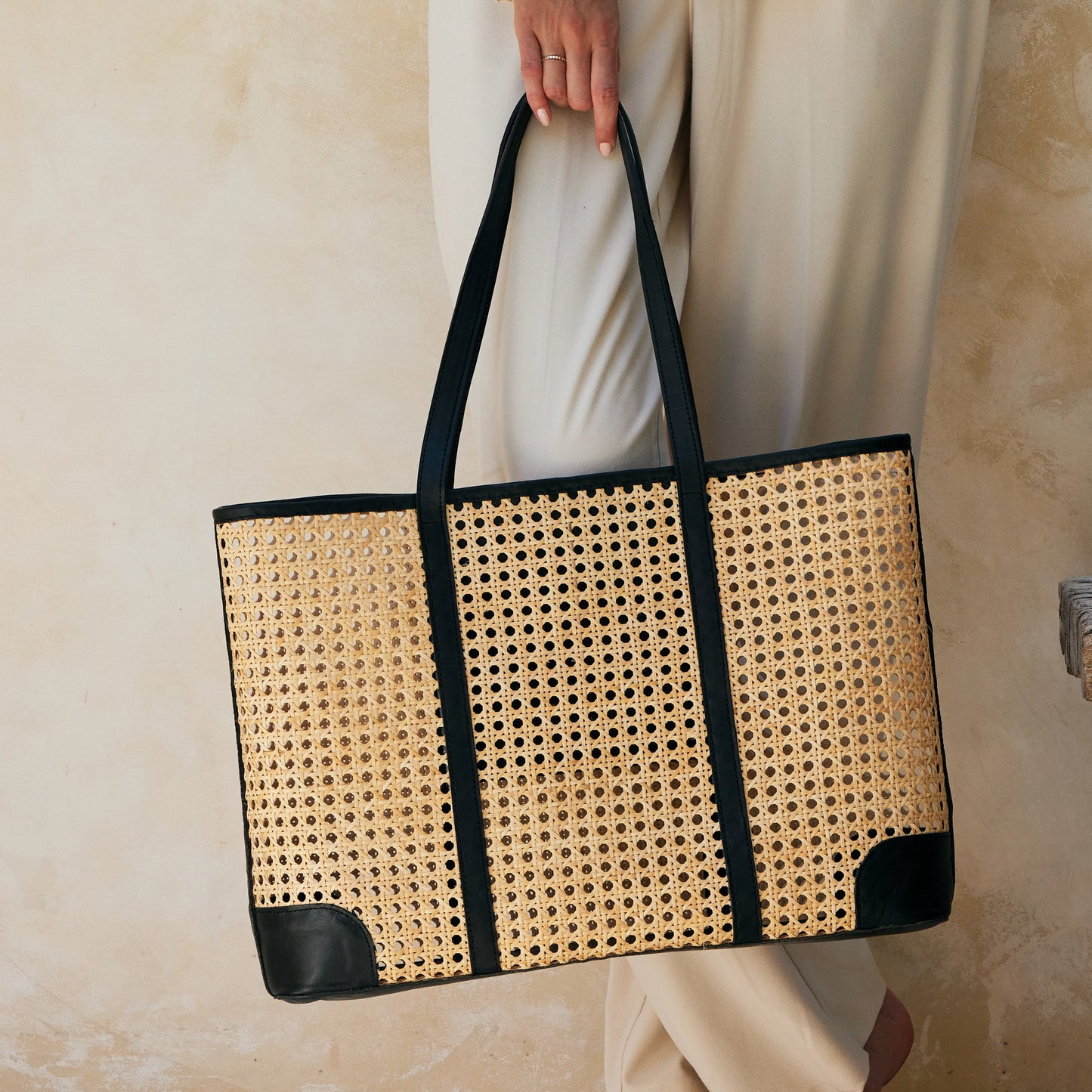 Large Rattan Tote - Black Trim