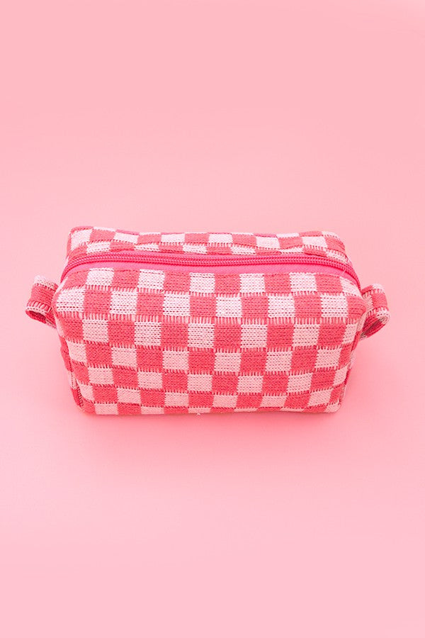 Checkered Cosmetic Makeup Pouch