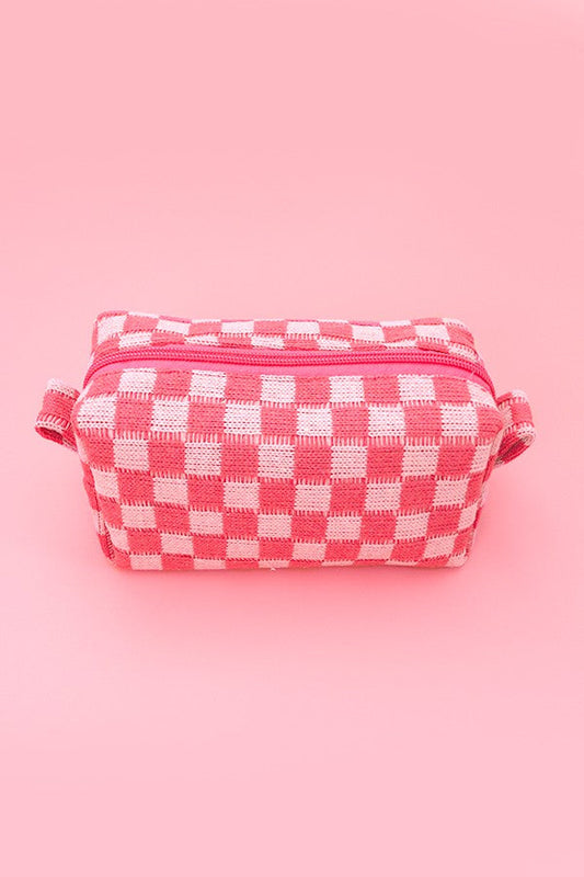 Checkered Cosmetic Makeup Pouch