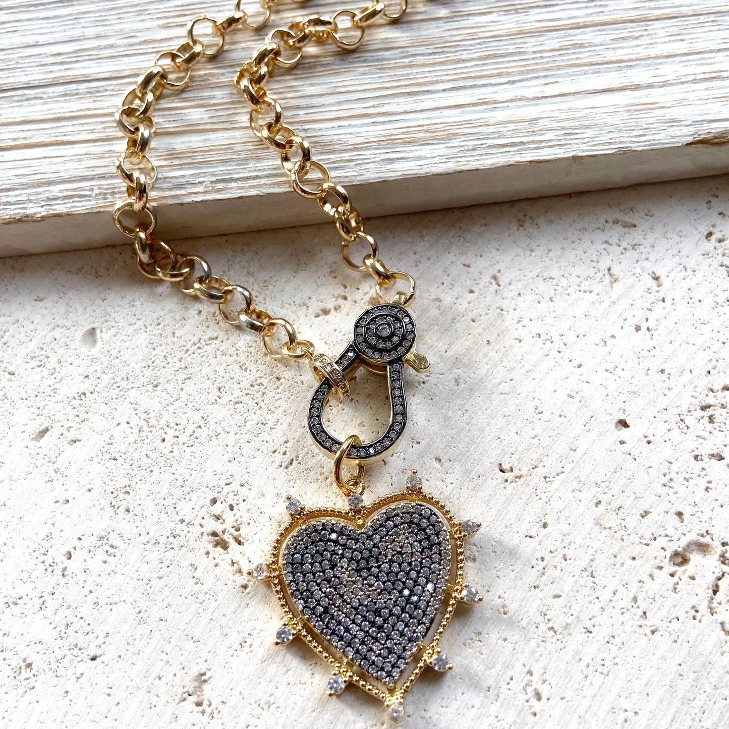 Two Tone Heart Clasp Necklace