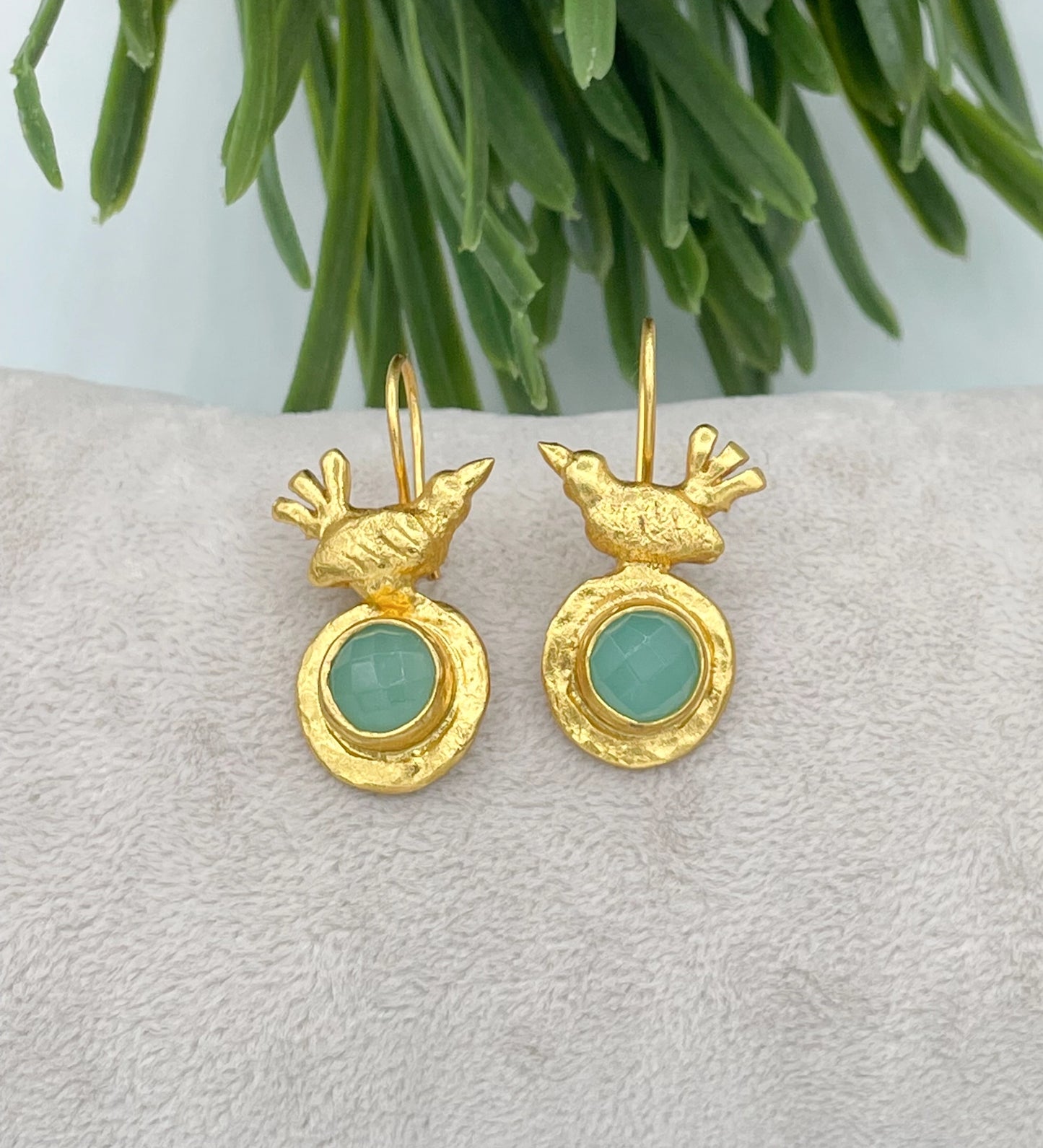 Bird Aqua Chalcedony Earrings