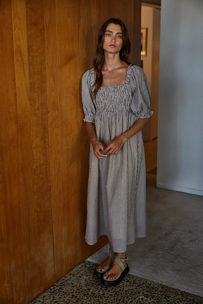 Striped Smocked Midi Dress