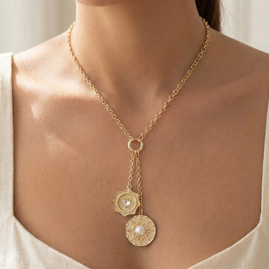 Heart & Compass Coin Necklace