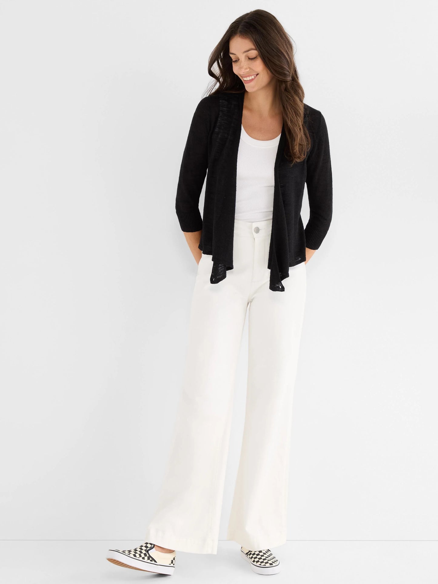 Slub 4-Way Cardigan - Black