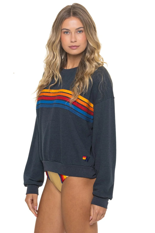 Stripe Crew Sweatshirt - Charcoal