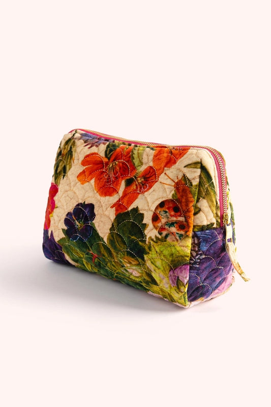 Cream Posy Quilted Makeup Bag