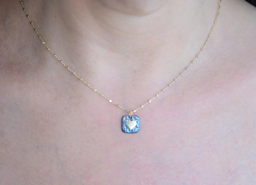 Square Pendant Heart Necklace