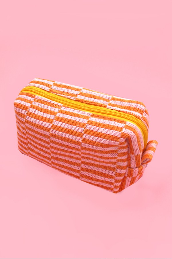 Checkered Cosmetic Makeup Pouch
