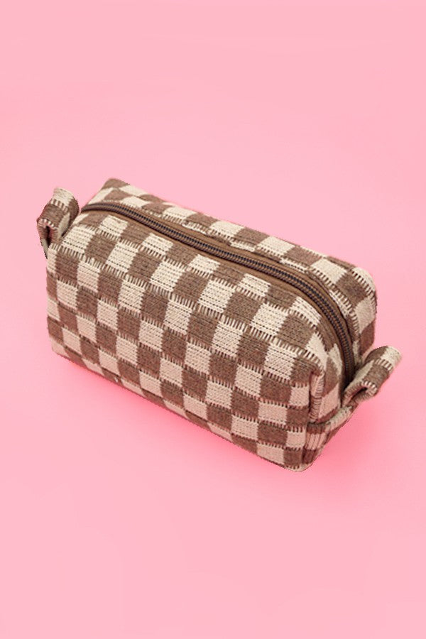 Checkered Cosmetic Makeup Pouch